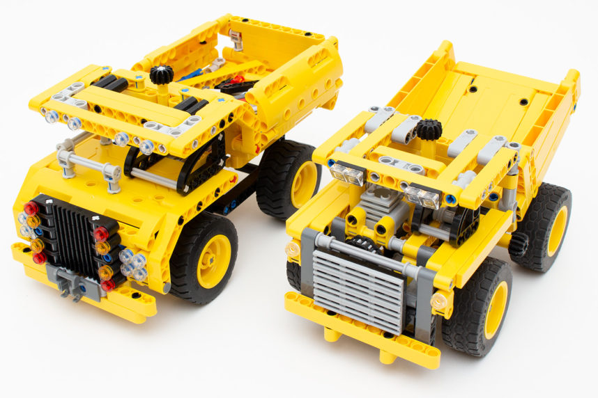 Der Vergleich des Muldenkipper von Qihui (links) mit dem Vertreter von Lego (rechts)